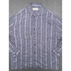 Abercrombie & Fitch XXXLT Tall Mens Blue Linen Blend Striped Button Down Shirt